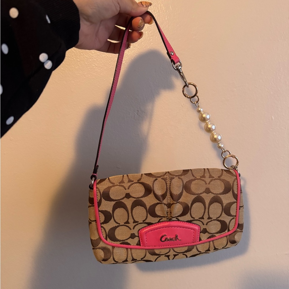 Coach Signature Brown and Pink Wristlet